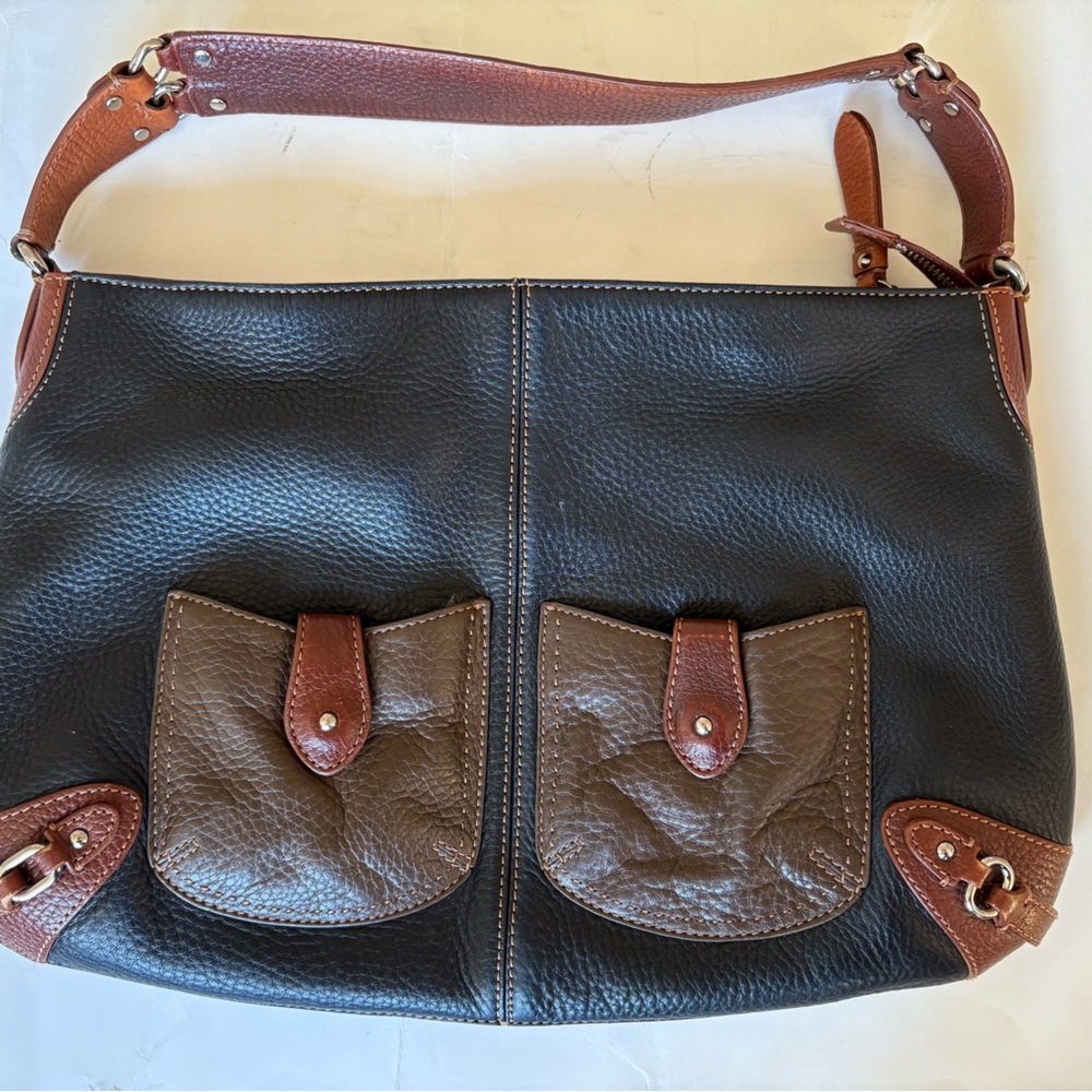 COLE HAAN Village Tri Color Pebbled Leather Large Hobo Shoulder Bag 16 x 11